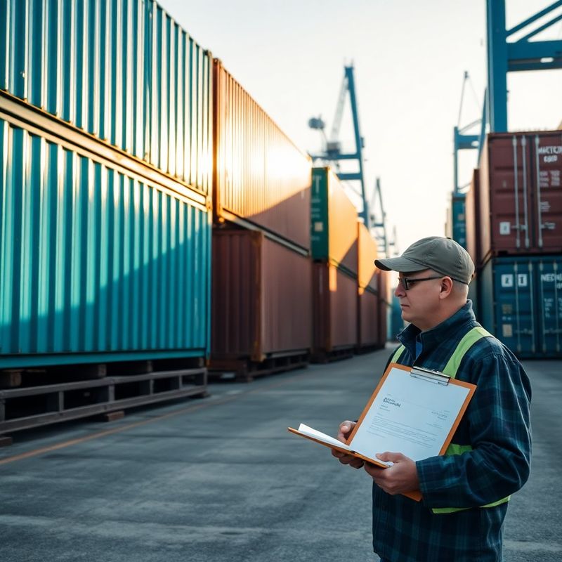 Intermodal shipping containers at Vancouver Port in morning light
