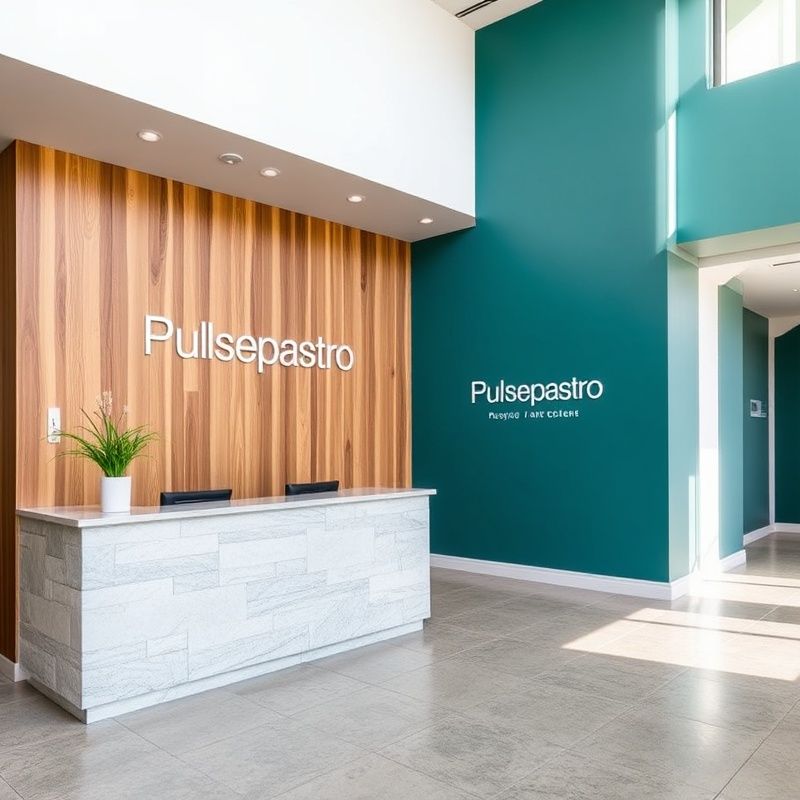 Pulsepastro Victoria office reception area with teal-modern interior