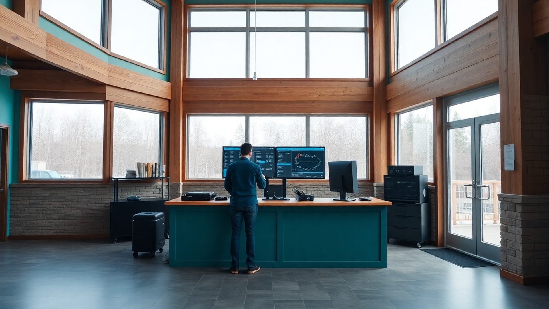 Pulsepastro dispatch coordinator reviewing shipment data on dual monitors in Victoria, BC